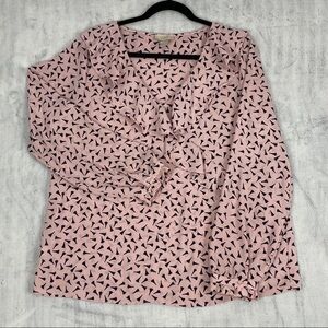 Loft Faux Wrap Blouse Sz Large Ruffled V-Neck Long Sleeve Top